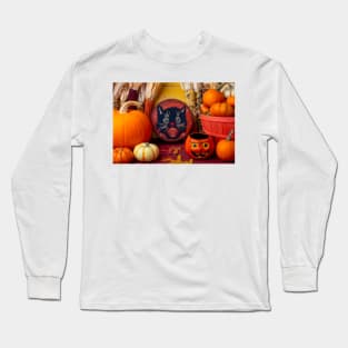 Halloween Black Cat Box Still Life Long Sleeve T-Shirt